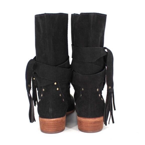 SEE BY CHLOE Studded Dasha Tassle Suede Boots Black Fringe Women’s Size 6 NWOB - Picture 3 of 14